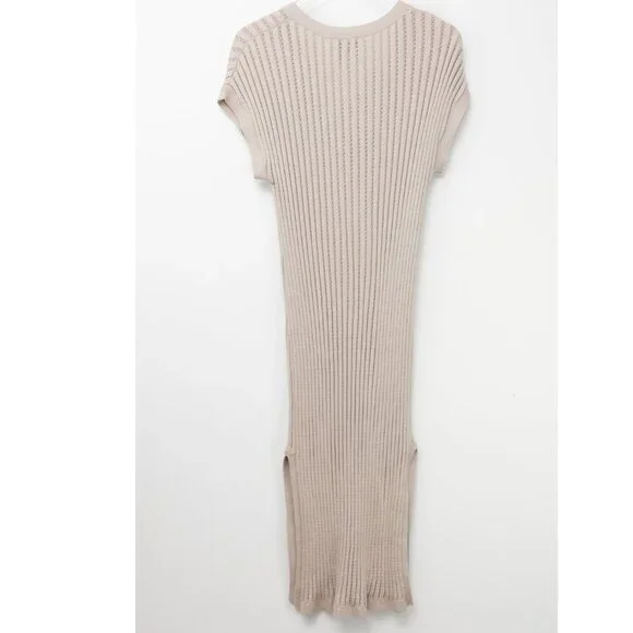 ANR+ Alp N Rock Ribbed Knit Dress Bodycon Cap Sleeve Midi Tan Size Small - Picture 2 of 6